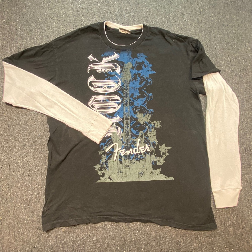Fender Graphic Shirt XXL 2XL Mens Black Rock Guitar Double Sleeve Grunge Skater